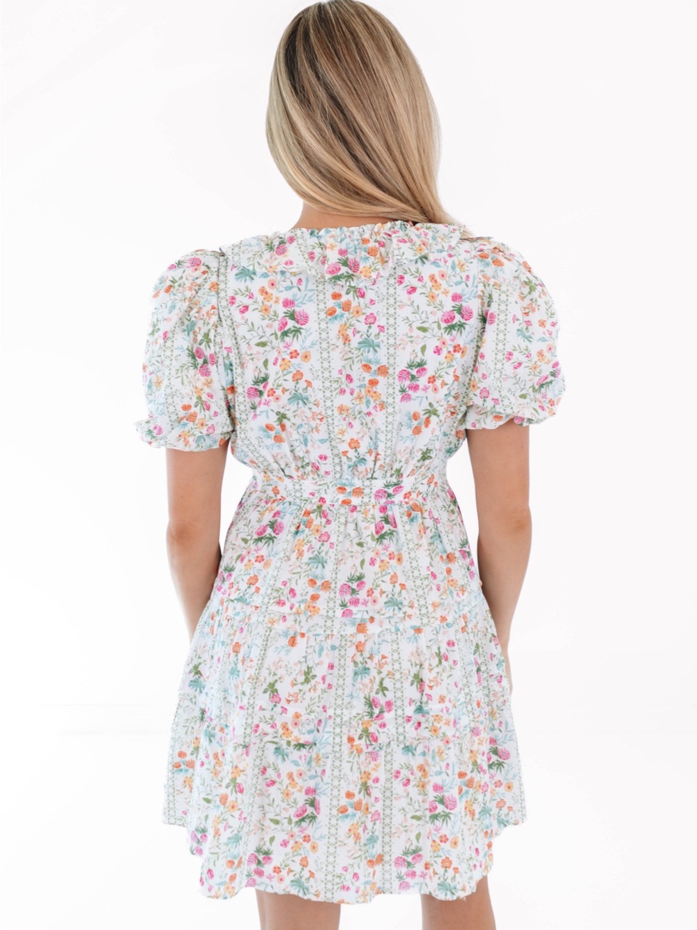 J. Marie Nora Ruffle Wrap Dress Size L NWT Floral Puff Sleeve Cottagecore Mini - Picture 7 of 14